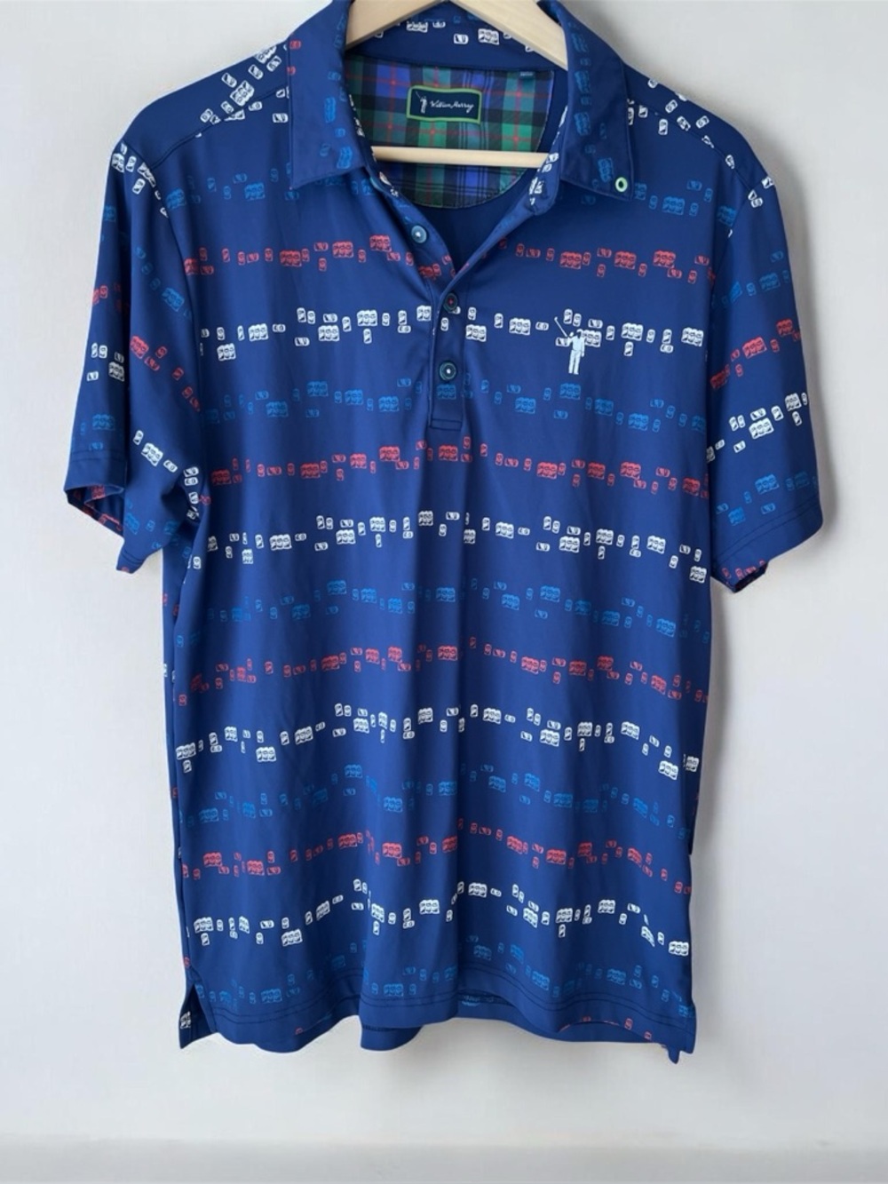 William Murray Golf Blue Golf Cart Print Performance Polo Shirt Men’s